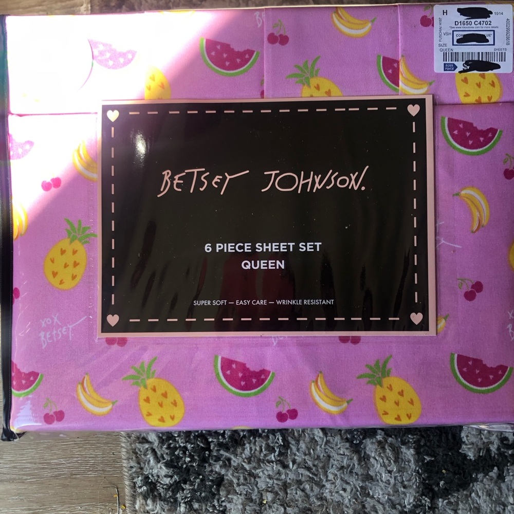 Betsey Johnson Pink Fruit-Print 6-Piece Queen Sheet Set